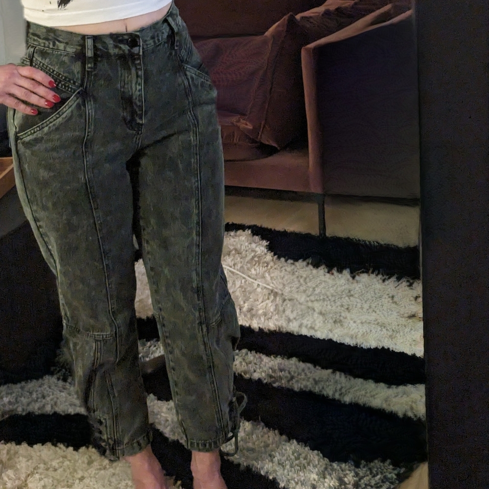 Blue Revival Hgh Rise Black Acid Wash Jeans with Ankle Laces